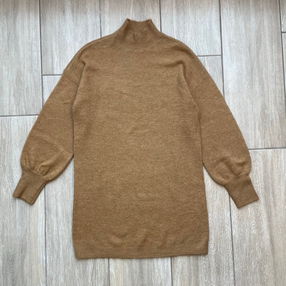 Vero Moda Lefile Sweater Dress Womens S Camel Brown High Neck Puff Sleeve
